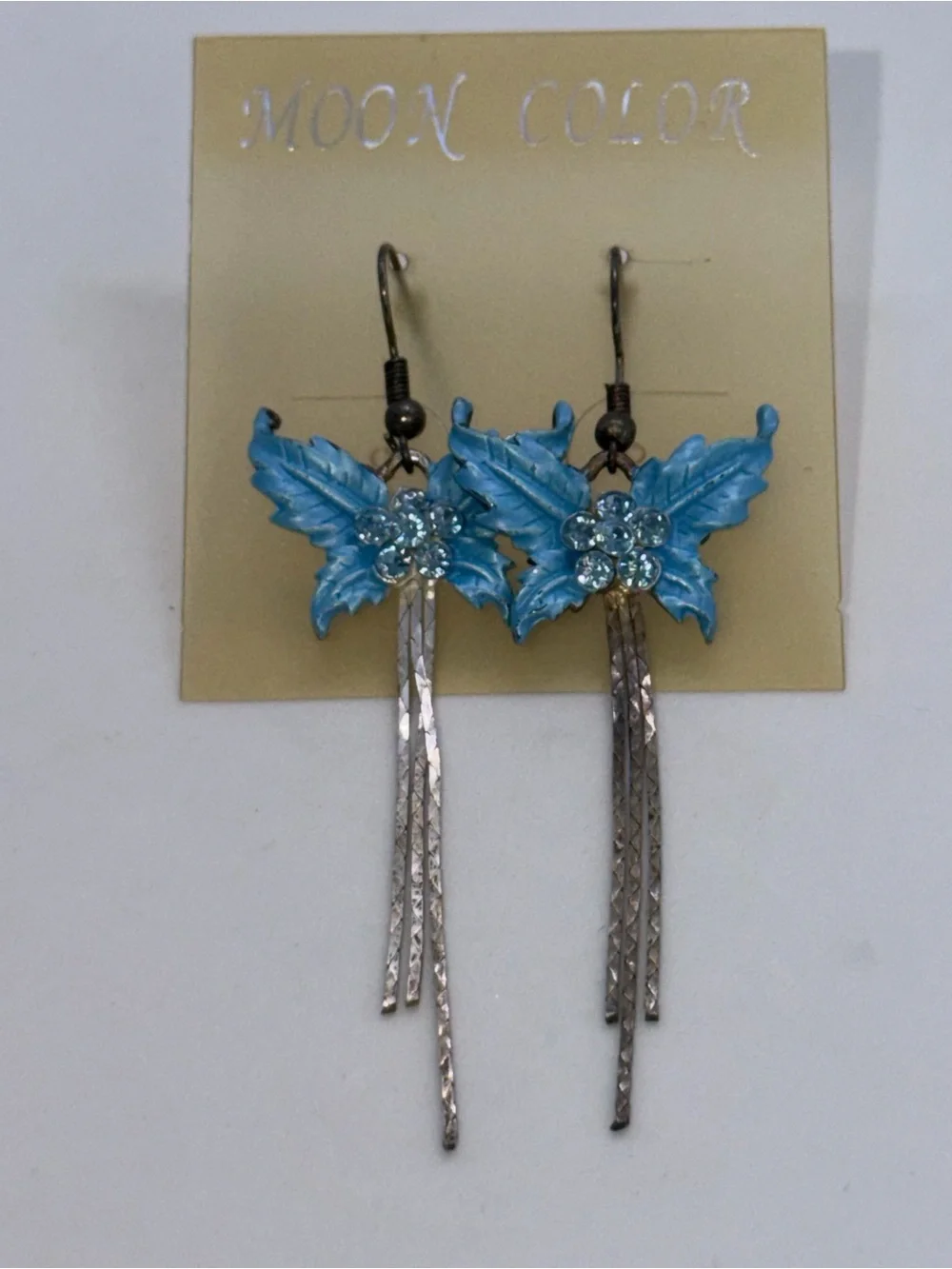 Moon Color Blue Butterfly Dangle Earrings new but super old !